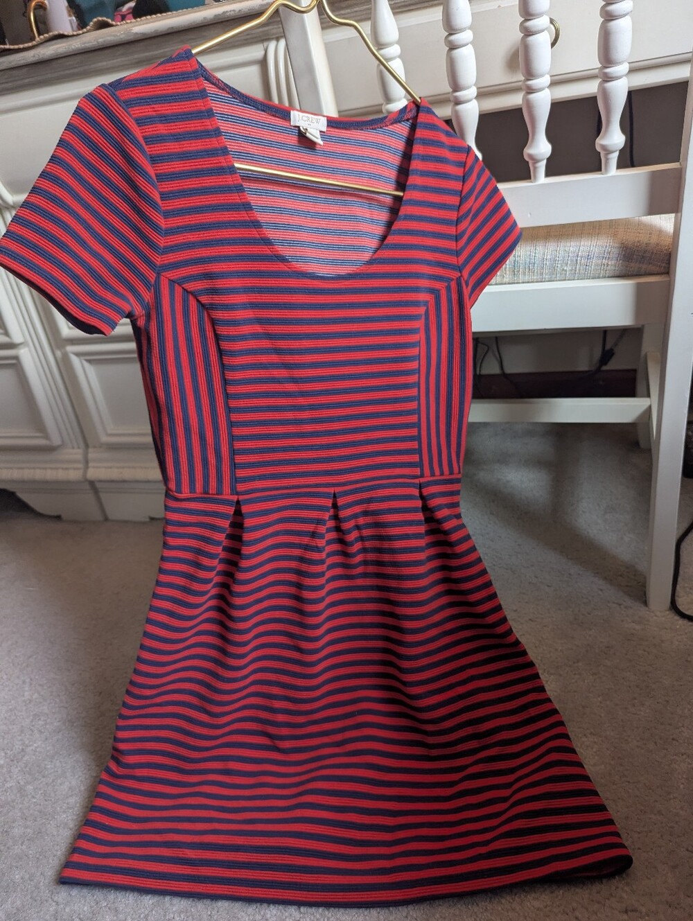 J.Crew red and navy blue striped short-sleeve fit-and-flare dress (2)
